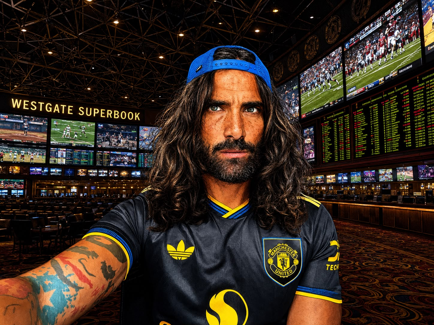 Billi Bhatti, Founder & Head Handicapper, courtside in a sportsbook